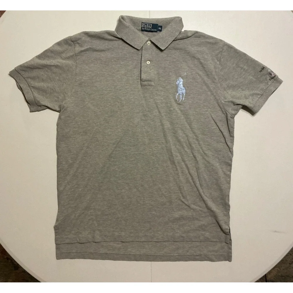 VTG Polo Ralph Lauren Big Pony Polo Shirt Mens XL Gray Short Sleeve Pique Preppy